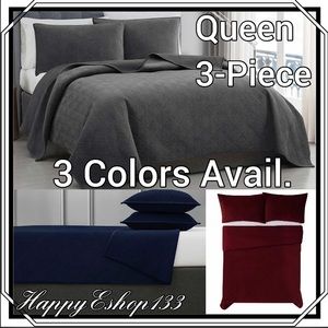 Future Soft Embroidered Velvet Queen Quilt Set 3Pc